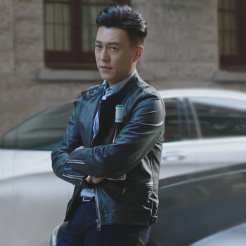 Jin dong's same style 2025 spring and autumn new korean version short contrasting color motorcycle leather jacket slim men's leather jacket trendy