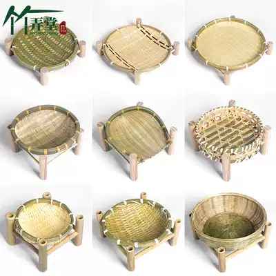 Handmade bamboo basket snacks fruit basket dustpan round household woven props wooden shelf hotel restaurant tray