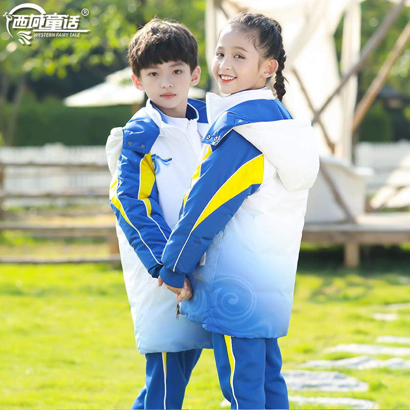 Trung Quốc Thế vận hội Olympic Set Long Sleeve Blue và Trường Mẫu giáo Trắng Đồng phục Đồng phục Vườn Ba mảnh Set