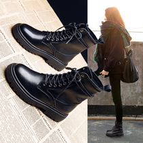 Leather Martin boots women 2021 new autumn and winter plus velvet interior increased short boots thick bottom British style boots ins tide