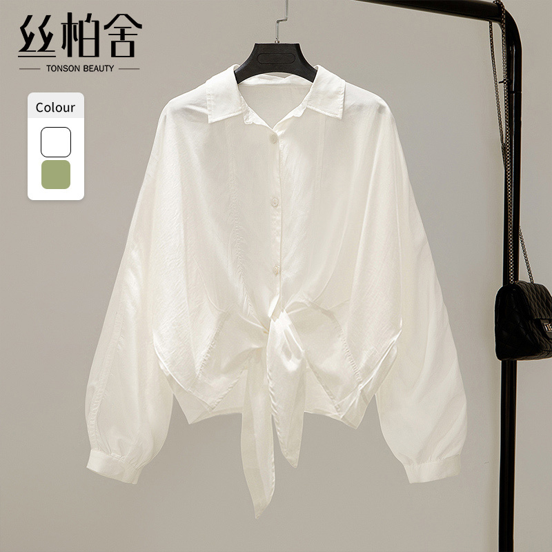 Sibaishe 2026 Spring New Women's Fashion Solid Color Long Sleeve Lapel Shirt Loose Tie Shirt