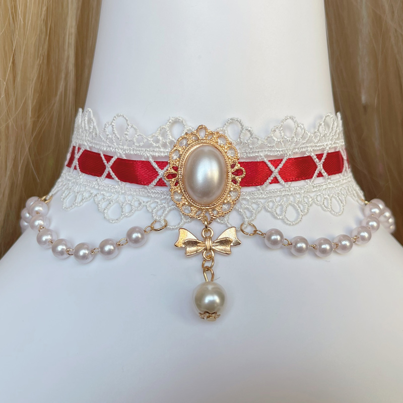 Wine Red & Gemstone Double Necklacessolar system Lolita the soft girl Headwear Hair band Lo Niang Sweet daily Hairpin KC Versatile Lolita Accessories Small things Adorable