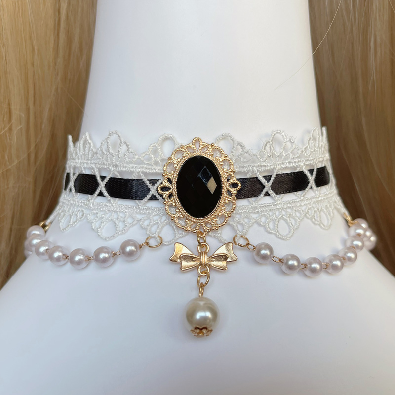 Black & Gem Double Necklacessolar system Lolita the soft girl Headwear Hair band Lo Niang Sweet daily Hairpin KC Versatile Lolita Accessories Small things Adorable