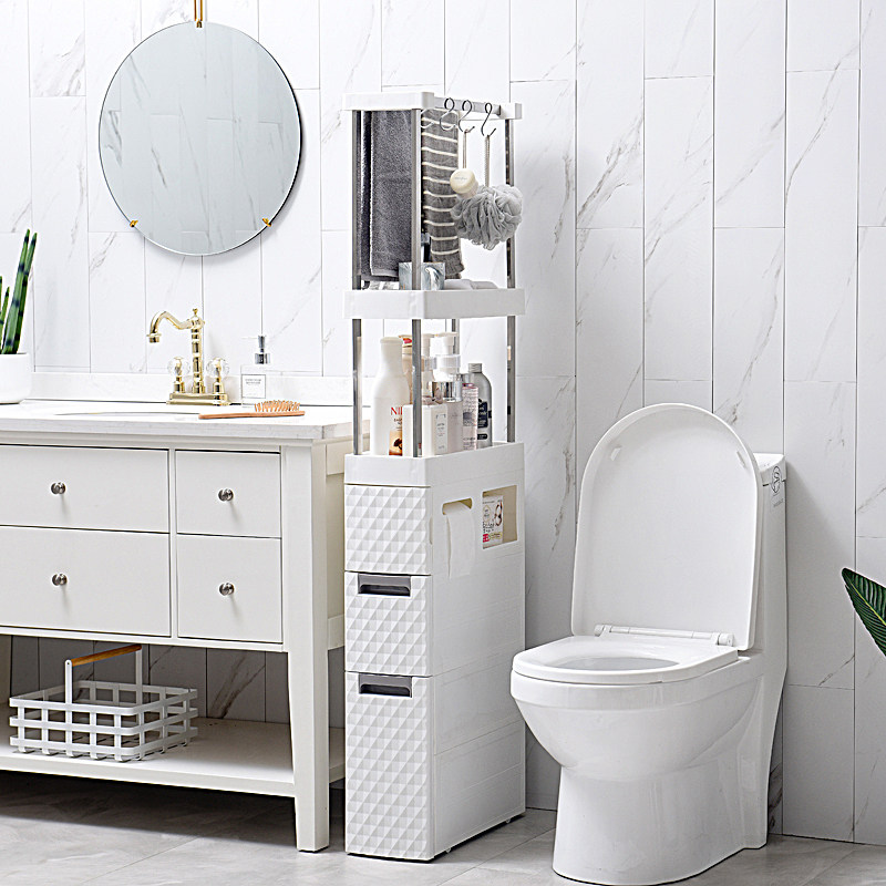 Powder room crevice shelf Narrow bathroom storage shelf Floor-to-ceiling multi-layer toilet crevice shelf Plastic side cabinet