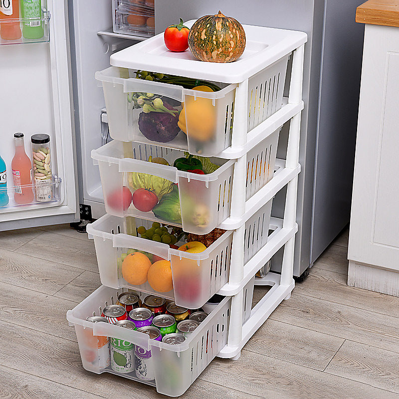Japan-style drawer-type plastic fruit containing basket finishing box multilayer floor-floor kitchen shelve fruit and vegetable containing basket