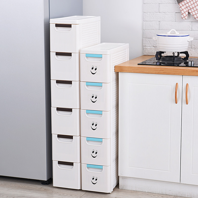 19CM kitchen refrigerator crevice shelf dressing room bathroom plastic crevice sorting rack drawer type narrow side cabinet