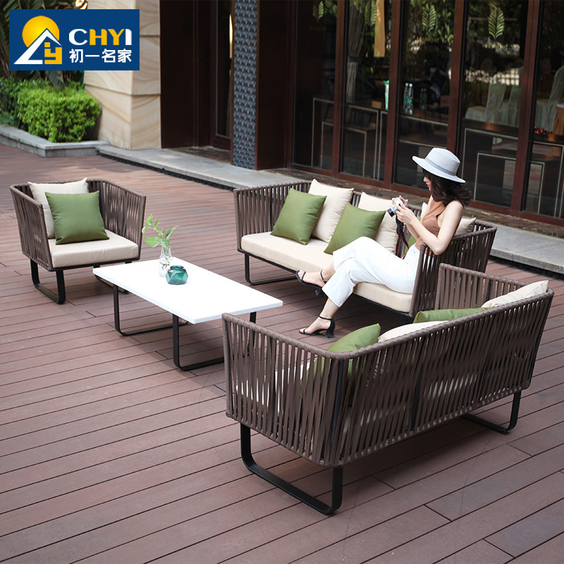 Modern Outdoor Sofa Creative Open-air Soft-furnished Outdoor Villa outdoor Villa Area Balcony minimalist Complete Dress Chrope Furniture