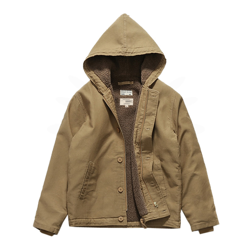 Winter Tank-Style Retro Workwear Cotton Jacket Navy N1 Deck Jacket Hooded Fleece-Lined Thickened Cotton Coat Men's Lamb Wool Jacket