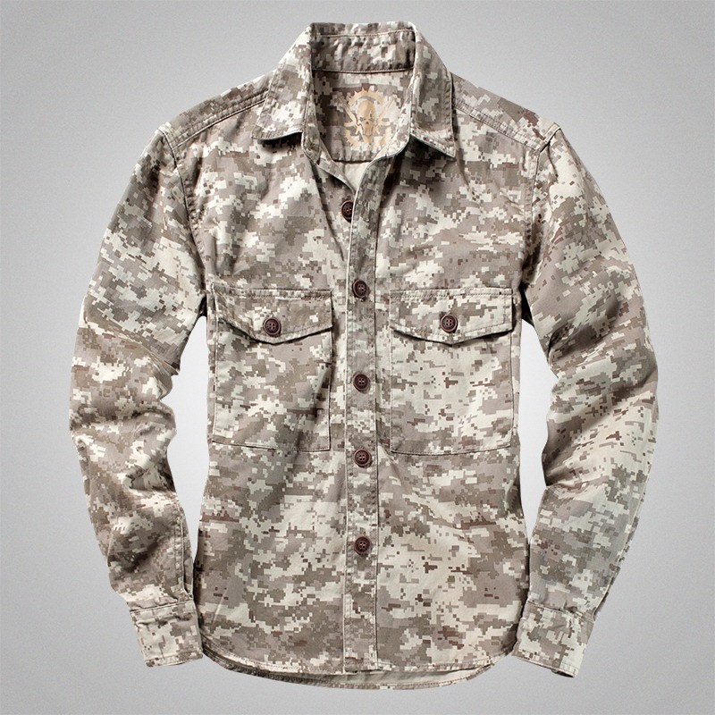 American Desert Camouflage Long-Sleeve Shirt Jacket Workwear Military Shirt Slim Fit Multi-Pocket Top Outdoor Military