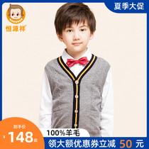 Hengyuanxiang Boys wool vest horse clip sleeveless sweater spring childrens middle and large childrens knitted V-neck cardigan vest
