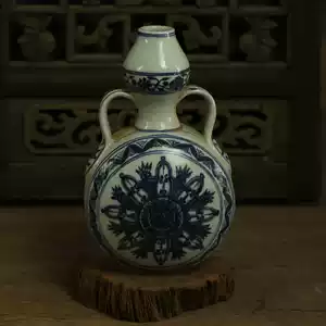 中国古美術・明宣徳・果皮緑地青花宝相紋・抱月瓶・青花