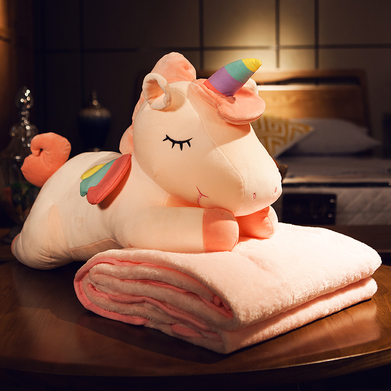 ins car Unicorn doll pillow quilt dual-use winter three-in-one cushion is air-conditioned nap blanket children