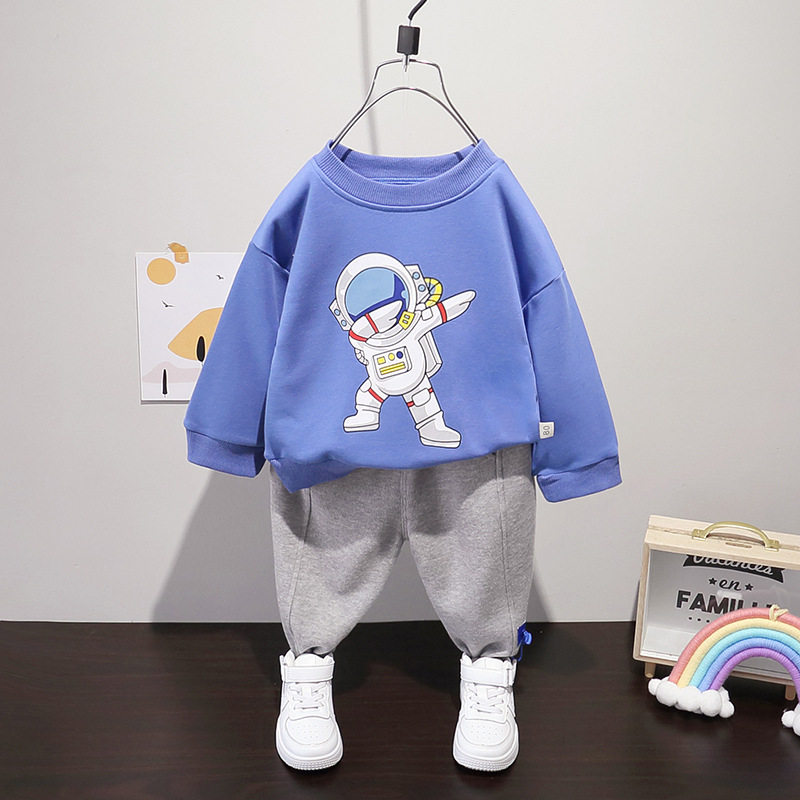 Boy spring loaded long sleeve suit new handsome gas one-year-old male baby boomer baby boy clothing casual sports thick cotton pure cotton
