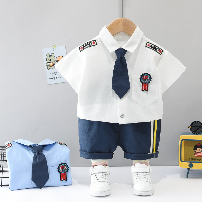 Male Baby Summer Clothing Short Sleeve Shirt Uniform Boy Summer Suit New Cool Handsome Gas Tide Children One Year Old Baby Boy
