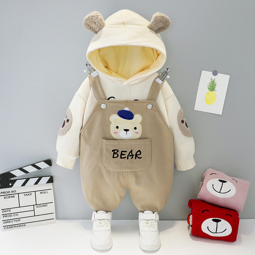 Baby clothes autumn and winter two-piece suit one-year-old boy baby autumn season plus velvet hug baby bag pants baby cute clothes