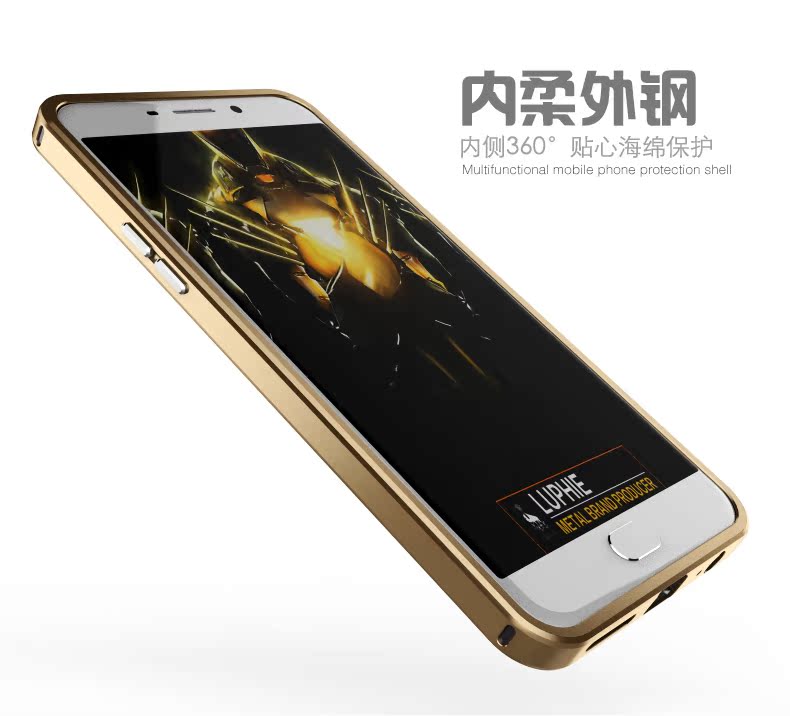 Luphie Aircraft Aluminum Metal Frame 9H Tempered Glass Back Cover Case for OPPO R9 Plus