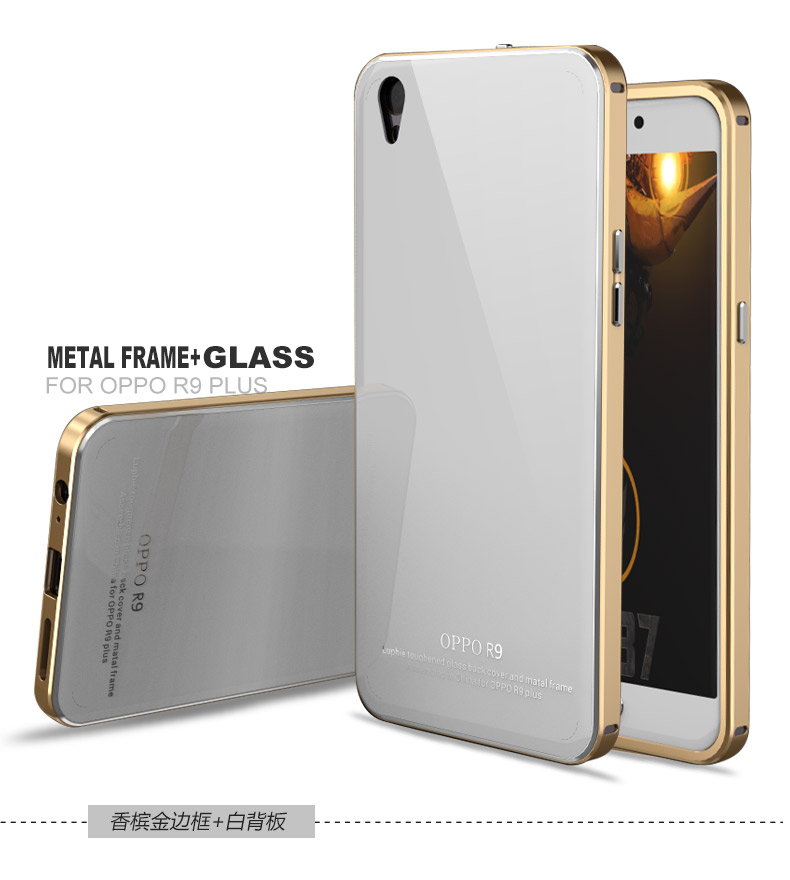 Luphie Aircraft Aluminum Metal Frame 9H Tempered Glass Back Cover Case for OPPO R9 Plus