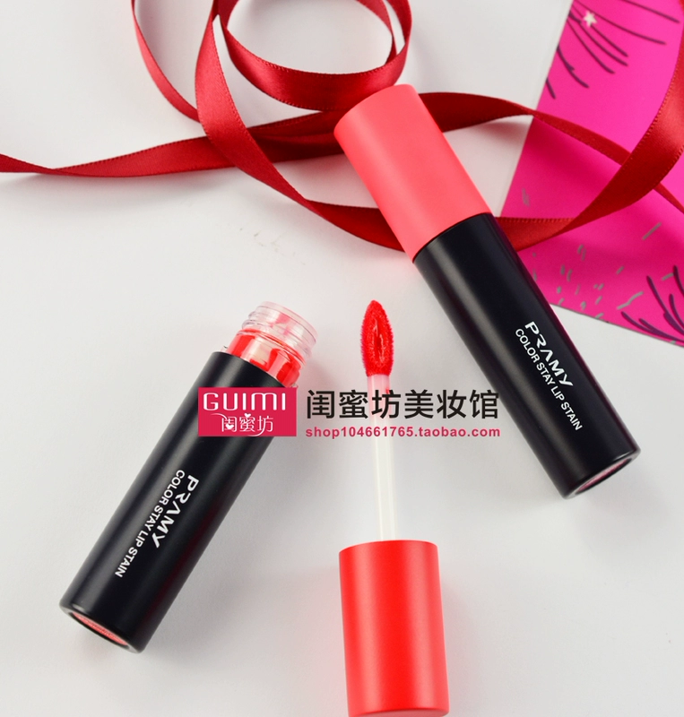 Bộ đếm chính hãng 柏瑞 PRAMY khóa màu son sữa mousse son bóng giữ ẩm không dính không dễ phai - Son bóng / Liquid Rouge