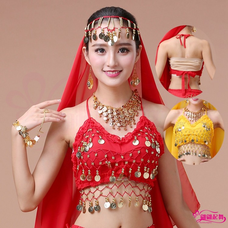 New Indian dance table performance Exercise Costume Adult Belly Dance Snowspun Sexy Little Lotus Leaf Bra Blouse