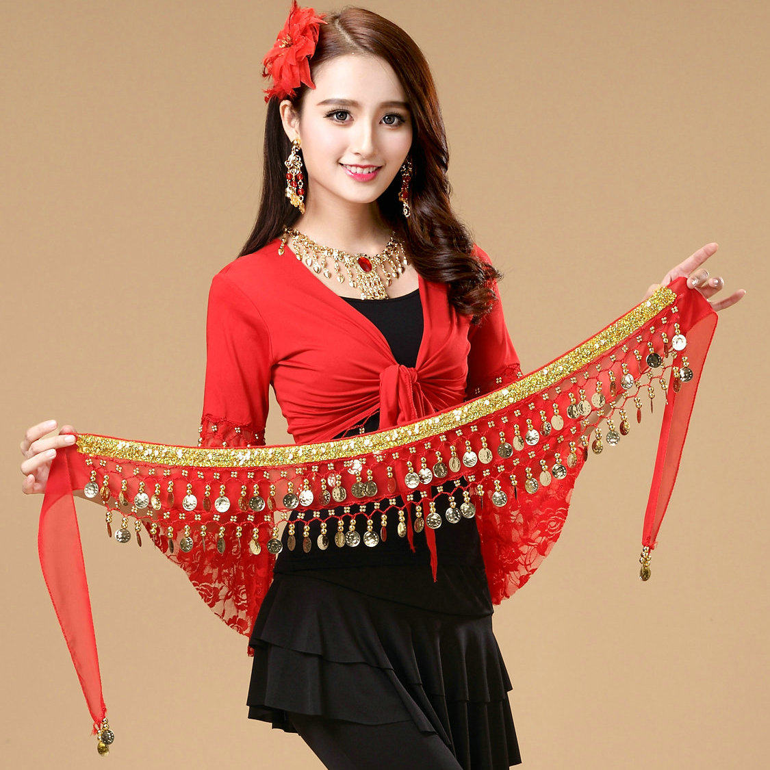 The new belly dance waistline of the Indian dance performance chain practices out of the square dance practice sling gold coin waistline