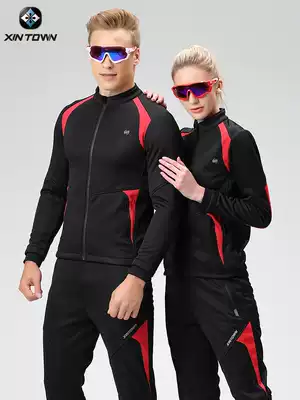 Outdoor autumn and winter mountaineering bike windproof riding suit suit men's coat women's fleece warm long-sleeved trousers