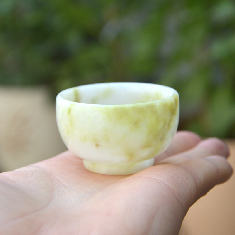 Natural Shaanxi Lantian jade teacup health kung fu tea set wine cup dual-use set household business gift ornaments