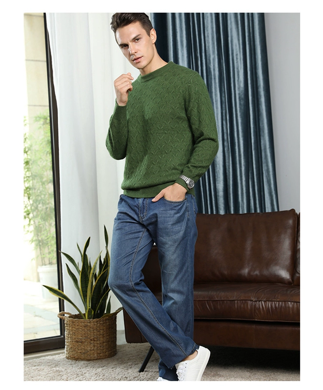 Mùa đông mới nam cổ tròn dày 100% áo len cashmere nguyên chất áo len thanh niên áo len cashmere đáy