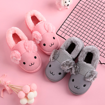 With bag and childrens cotton slippers autumn and winter cartoon cute boys and girls home warm and thick soled household wool slippers winter