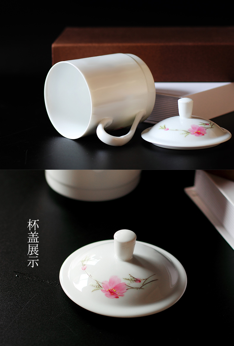 Red leaves office Chinese style household hand - made ceramic ceramic glass cup cup with cover business peach ceramic cups of water