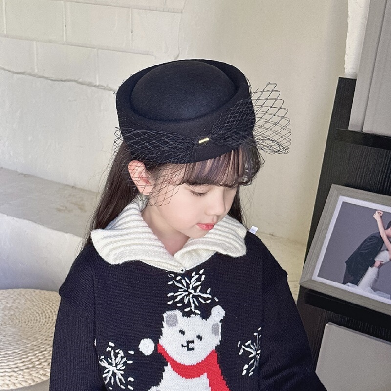 Children's Small Top Hat, British Style, Woolen Hepburn Style, Mesh, Boys and Girls, Japanese Rolled Edge, Stylish Beret