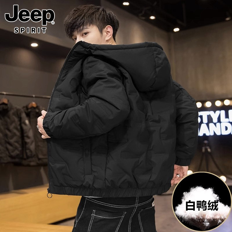 Jeep Spirit Lightweight down Jacket Men's 2026 Winter New White Duck down Black Hooded Jacket Men's Clothing