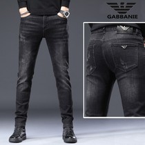 High-end Chiamaniya jeans Mens elastic body with small feet Spring and autumn Tide Cards Black Europe Stand Pants