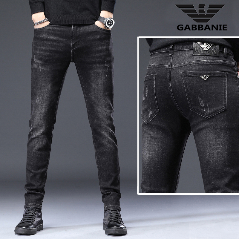 High-end Chiamanian jeans Men's elastic body small feet Summer thin Tide Cards Black Casual Pants