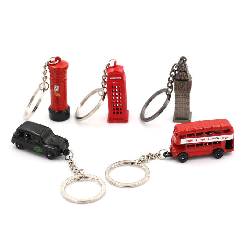 British Alloy Bus Phone Booth Mail Keychain