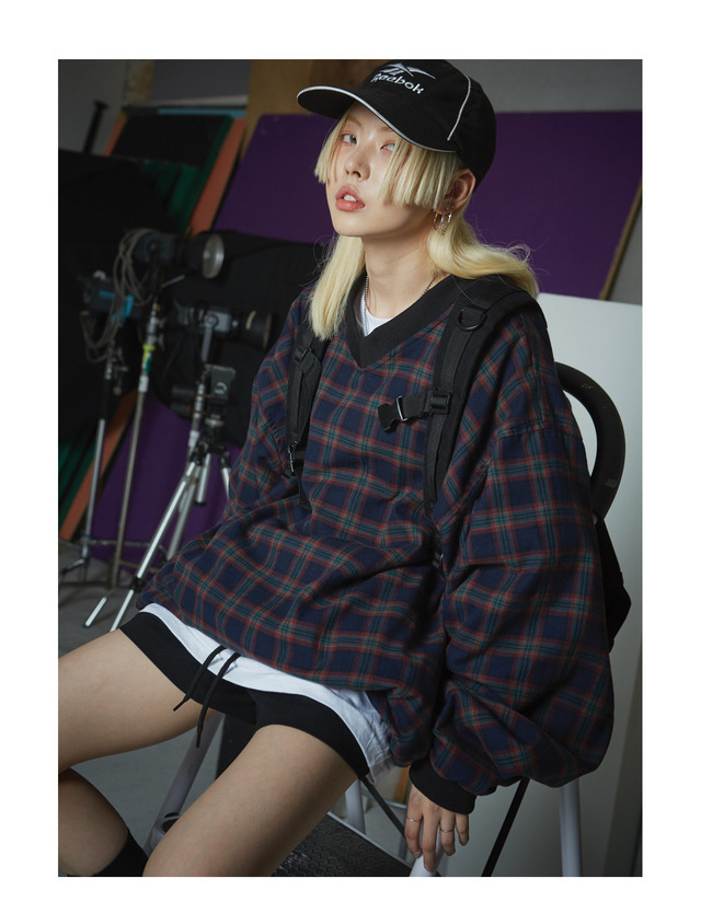★ tại chỗ ★ PEEEACH tùy chỉnh op ** hoặc plaid vài chiếc áo len quá khổ áo ấm