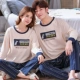 Đồ ngủ cặp đôi, bộ đồ ngủ dài tay cotton xuân thu nam nữ có thể mặc thu đông cộng với bộ đồ phục vụ tại nhà cotton size - Bộ Pajama