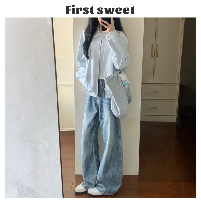 American Retro Wide-Leg Jeans for Women, 2026 Summer New Low-Waist Loose Slimming Scythe-Style Floor-Length Pants