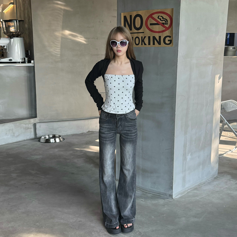 Black and Gray American-Style Flared Jeans for Women, 2026 Autumn New Style, Mid-Low Waist, Loose, Slimming, Straight-Leg Bell-Bottom Pants Black and Gray American-Style Flared Jeans for Women, 2026 Autumn New Style, Mid-Low Waist, Loose, Slimming, Straight-Leg Bell-Bottom Pants