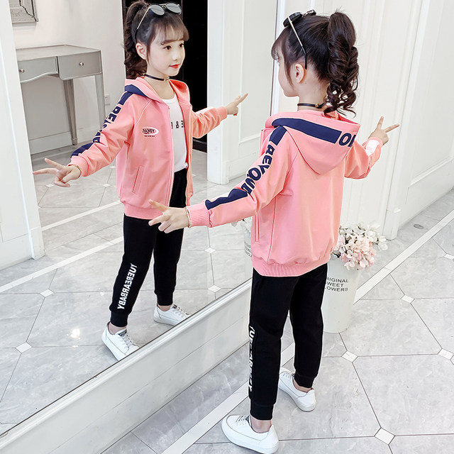 Girls autumn clothes 2022 new children's foreign style baby casual sports suit girls cotton zipper two-piece trendy