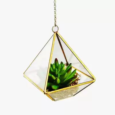 All-copper hanging hanging glass greenhouse Eternal Life Flower Vase Chubby diamond-shaped fleshy micro landscape flower vase