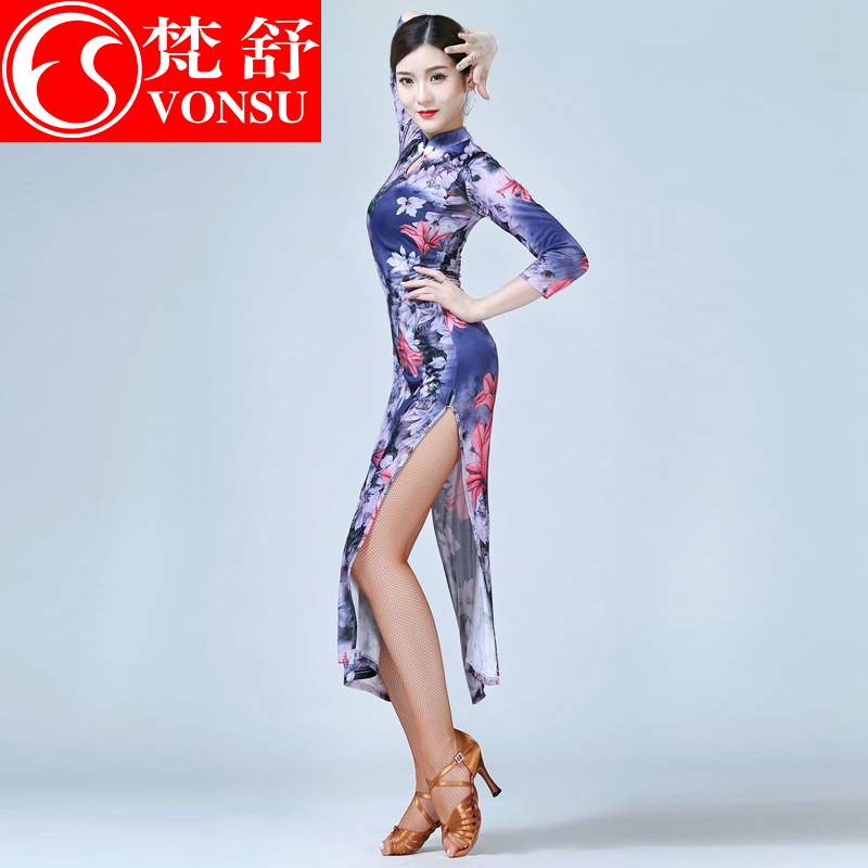 Van Shulladin Dance Costume Women Dress Long Sleeve Foreign Dress 2022 Summer New Play Out of the Qipao Medium Long Version Dance