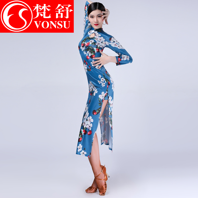 Sanskrit improved qipao Latin suit new female adult practice gown with long version of flower color dance summer performance foreign dress