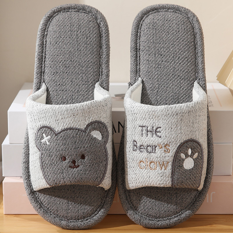 Linen Slippers with Thick Soles for Men and Women, Suitable for All Seasons, Indoor Non-Slip Silent Cotton and Linen Fabric Floor Slippers for Couples