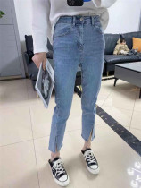 OLOL5686 Korean version of 2021 early spring Korean version of slim slim personality Joker 9 small straight jeans women