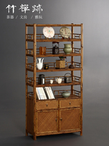 Bamboo Zen Traces) Merlot bamboo five-layer tea cabinet bookcase tea set storage rack decoration tea space club tea shed ancient rack