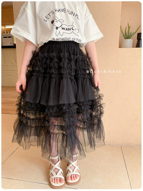 ເດັກຍິງຕາຫນ່າງ tutu skirt ແສງສະຫວ່າງຟຸ່ມເຟືອຍ pleated cake skirt ເດັກນ້ອຍ skirt ຍາວ fluffy ເດັກນ້ອຍ summer