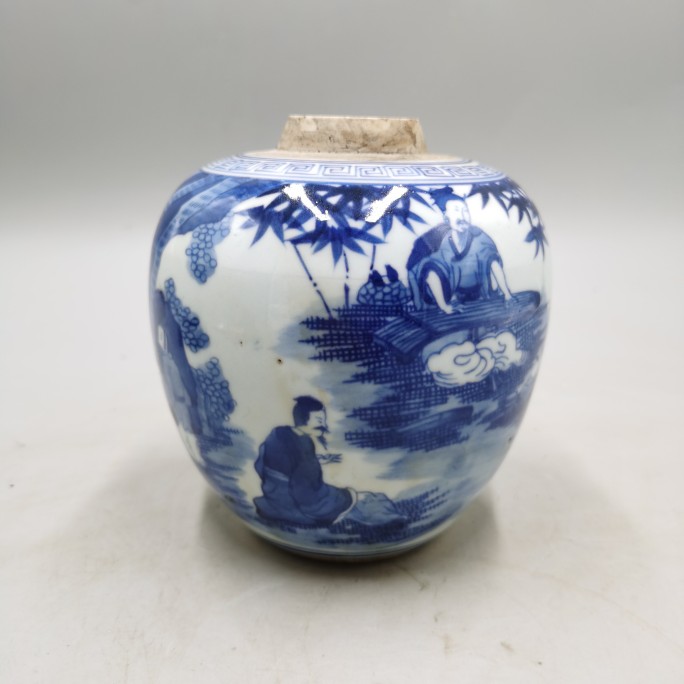 Late Qing Dynasty Period of Qing Dynasty Glaze Bamboo Forest Seven Xian Tea Leaf Jar Antique Ancient Play Old Stock Old Stock Old Goods Collection Home Old Things-Taobao