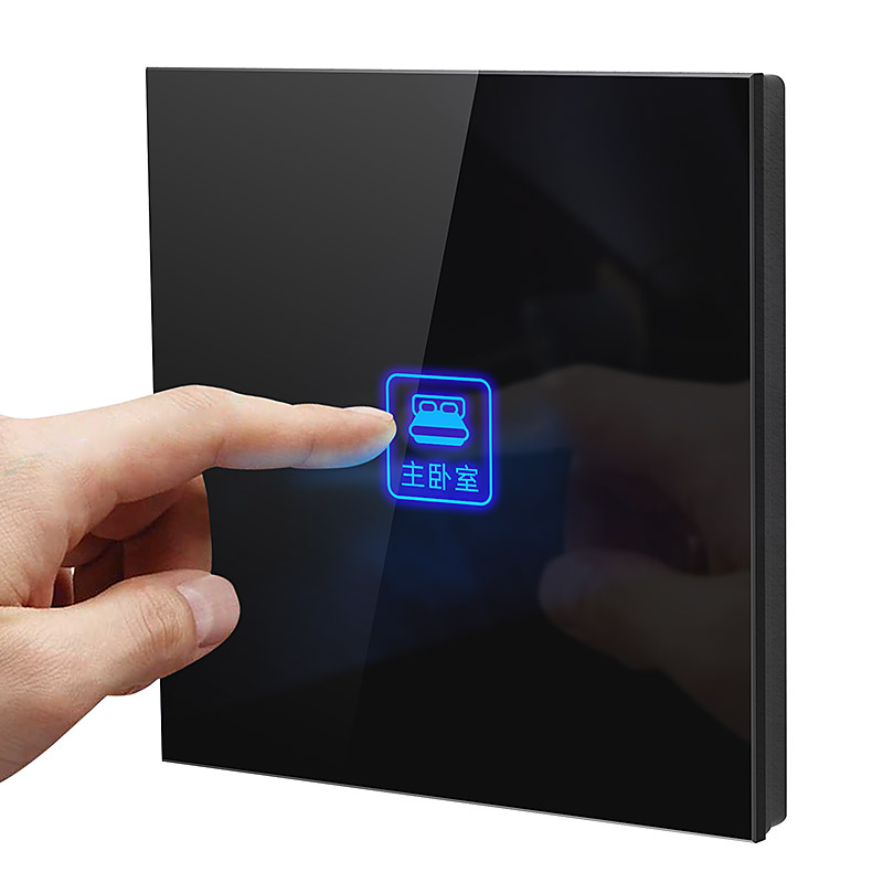 Selma smart touch screen switch Household 86 type wall one-open double-cut touch switch black glass panel