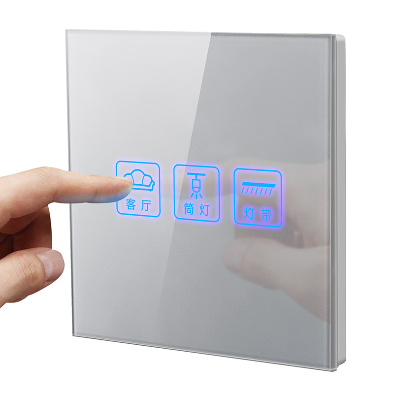 Selma switch socket 86 type household wall smart touch screen switch panel gray glass three-open single control