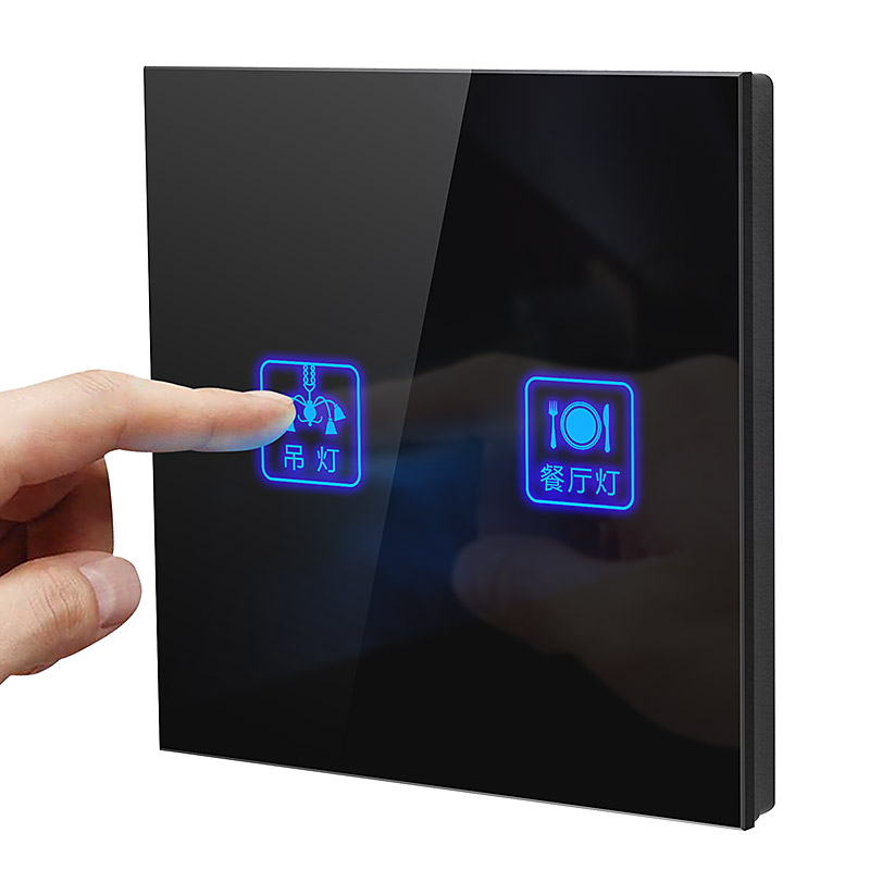 Selma wall touch switch electric light two open double cut black glass panel Smart touch screen switch Home
